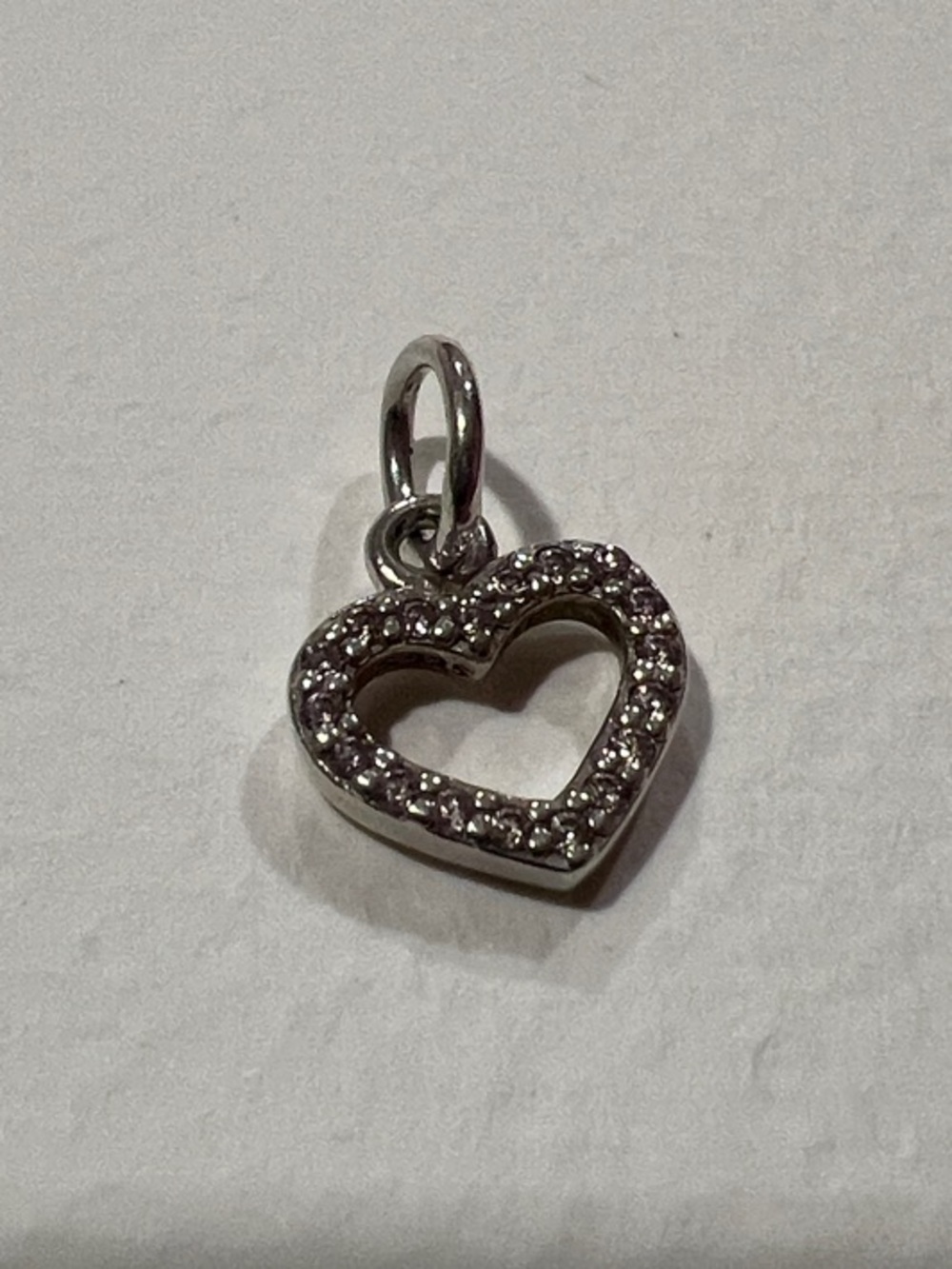 Sterling Silver Heart Charm Pendant with light pink CZ Accents